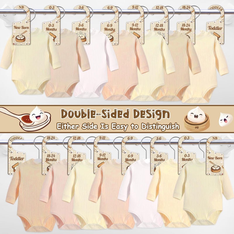 CORNER LACE Baby Closet Dividers 8PCS, Cute Dumpling Themed Wooden Double-Sided Clothes Size Hanger/Organizer from Newborn to Toddler for Nursery Decor Baby Shower Birthday Gender Reveal Party Gift - Image 2